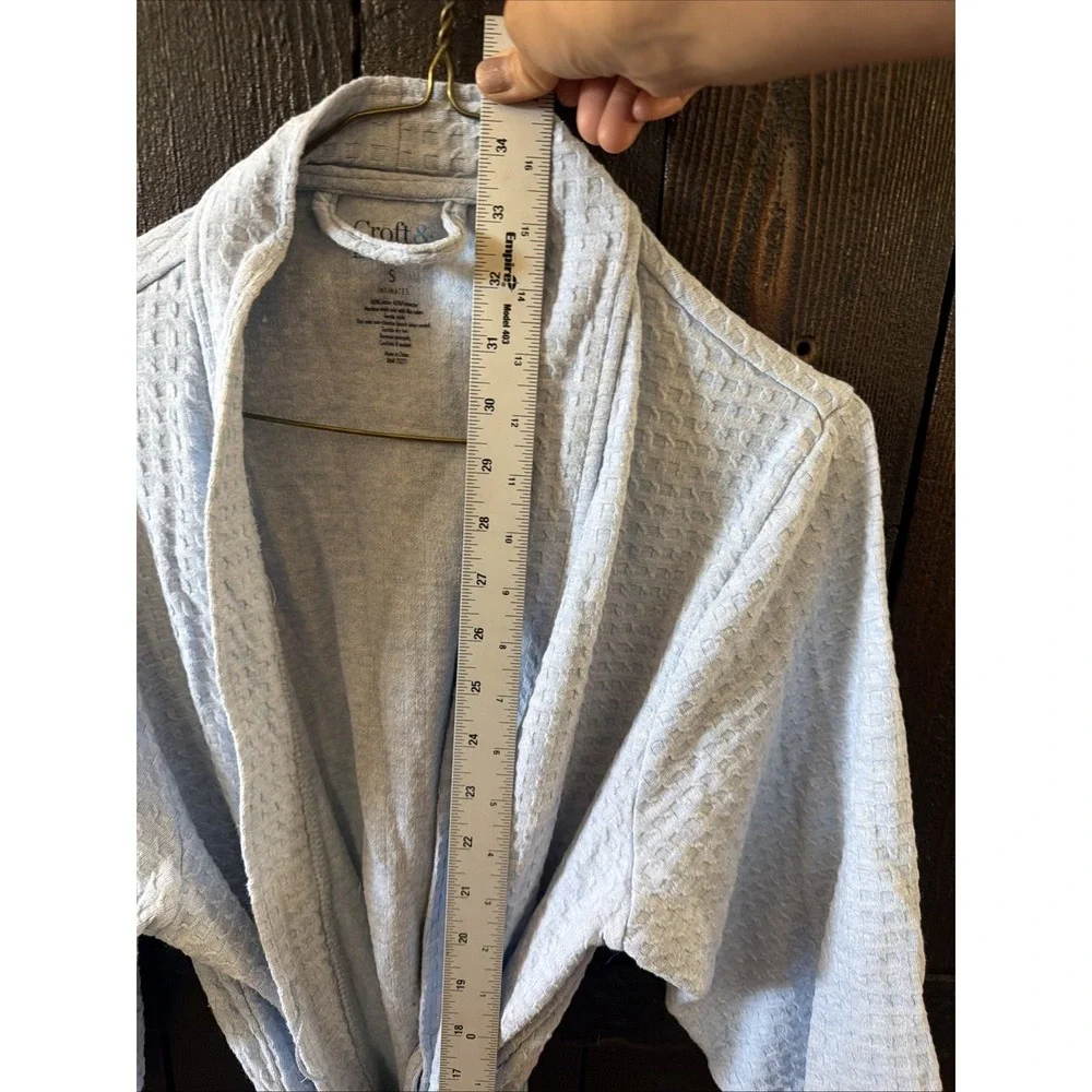 Croft & Barrow Womens Small Blue Waffle-Knit Kimono Cotton Blend Robe Mid Length